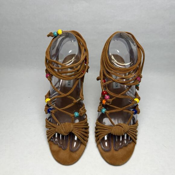 Steve Madden Scenes Lace Up Sandals Womens Sz 6 Brown Suede Beaded BOHO Festival - Picture 5 of 12